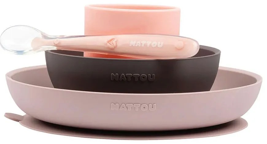 Σερβίτσιο Φαγητού Παιδικό (Σετ 4Τμχ.) Silicon N877763 Pink-Purple Nattou Σιλικόνη