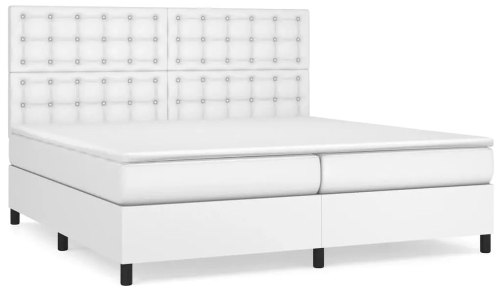 vidaXL Κρεβάτι Boxspring με Στρώμα Λευκό 200x200 εκ. Συνθετικό Δέρμα