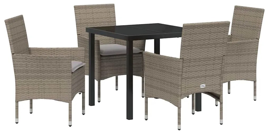 vidaXL Σέτ φαγητού για κήπο με μαξιλάρι 5 pcs Γκρι Πολυ ράταν
