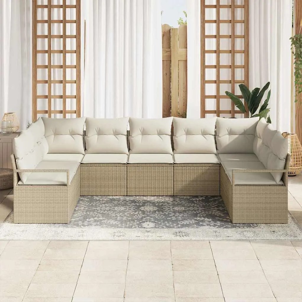 vidaXL Σετ Καναπέ Κήπου 7 pcs Μπεζ, Κρέμα Πολυ rattan, βαμμένο ατσάλι