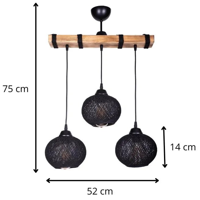 Φωτιστικό οροφής Sirmione Megapap E27 ξύλινο - σχοινί τρίφωτο χρώμα μαύρο - φυσικό 49x17x75εκ. - GP036-0053,1