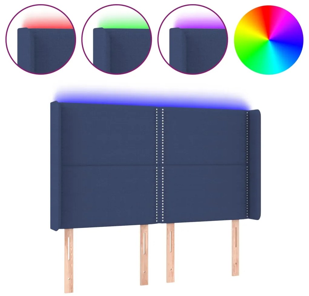 Κεφαλάρι Κρεβατιού LED Μπλε 147x16x118/128 εκ. Υφασμάτινο 3123912