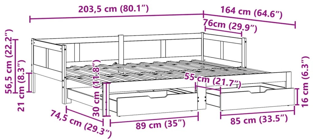 Καναπές Κρεβάτι Συρόμενος Χωρίς Στρώμα 80x200 εκ. &amp; Συρτάρια - Λευκό