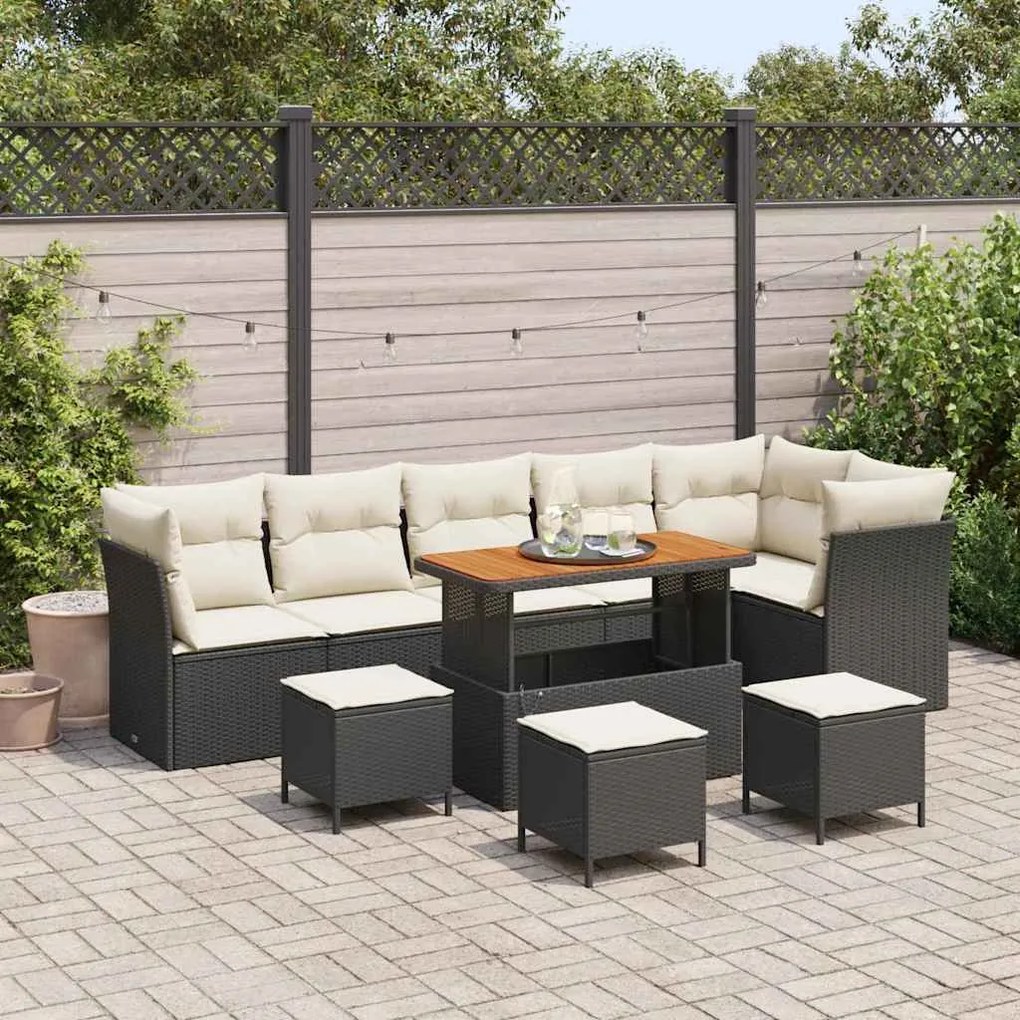 vidaXL Σετ Καναπέ Κήπου 10 pcs Μαύρο και κρεμ 110 x 55 x 71 εκ
