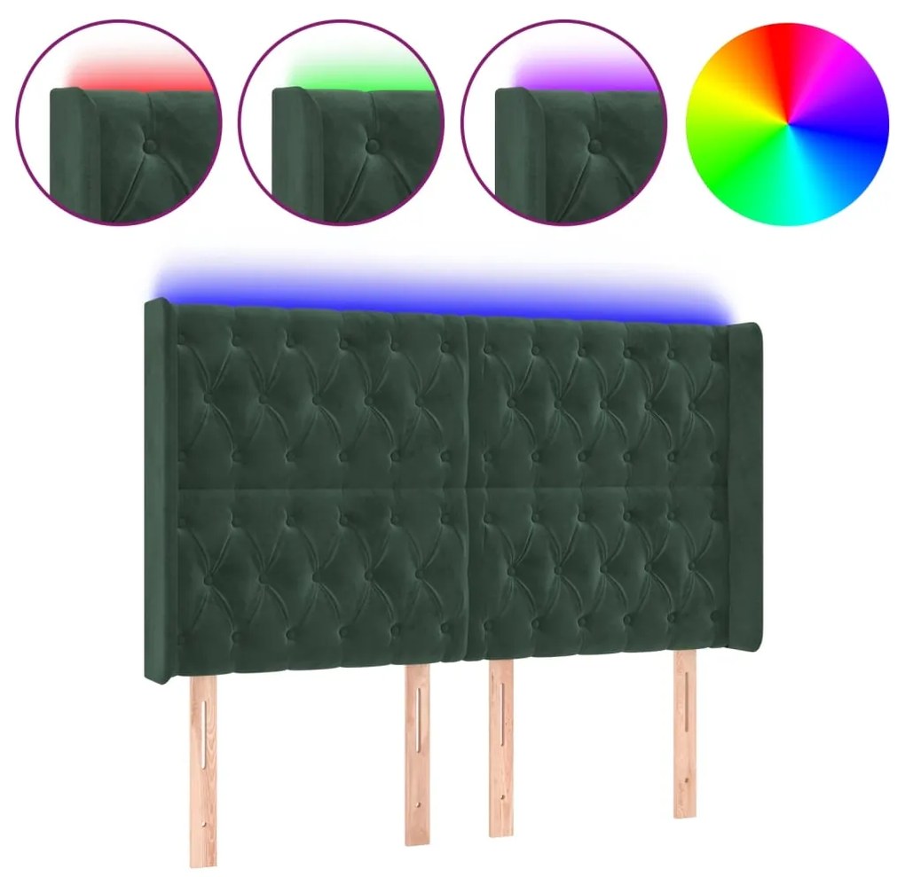 vidaXL Κεφαλάρι Κρεβατιού LED Σκούρο Πράσινο 163x16x118/128 εκ