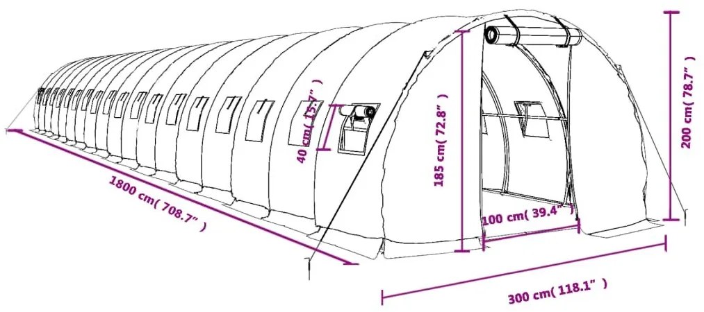 Θερμοκήπιο Λευκό 54 μ² 18 x 3 x 2 μ. με Ατσάλινο Πλαίσιο - Λευκό