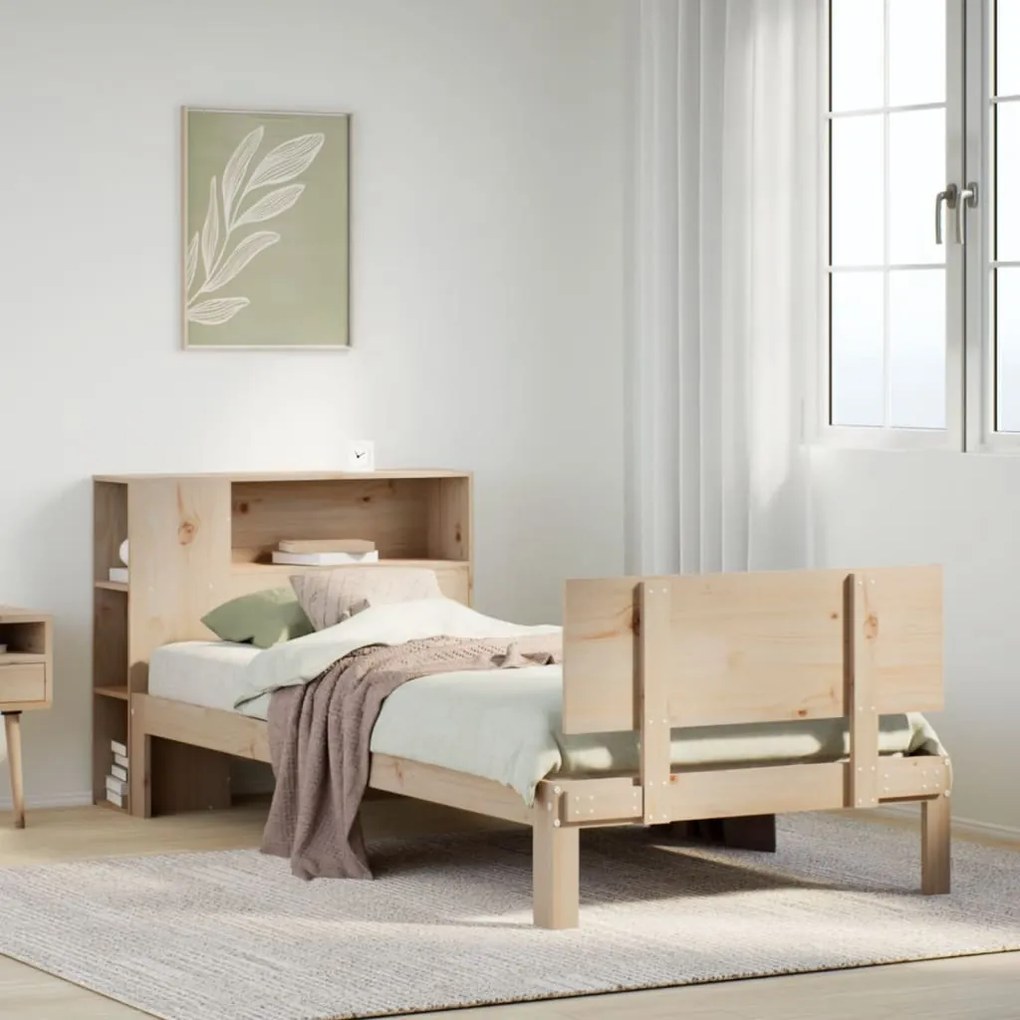 vidaXL Κρεβάτι Βιβλιοθήκη Χωρίς Στρώμα 75x190 εκ Μασίφ Ξύλο Πεύκο