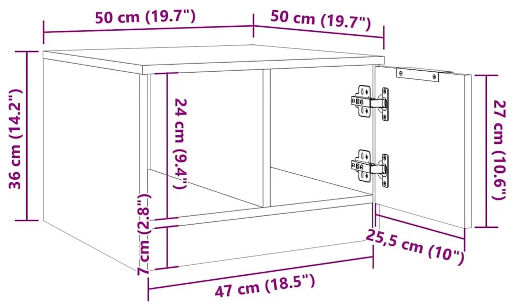 Τραπεζάκι Σαλονιού τεχνίτης Δρυς 50x50x36 εκ Επεξεργασμένο Ξύλο - Καφέ