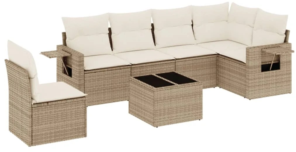 vidaXL Σαλόνι Κήπου Σετ 7 τεμ. Μπεζ Συνθετικό Ρατάν με Μαξιλάρια