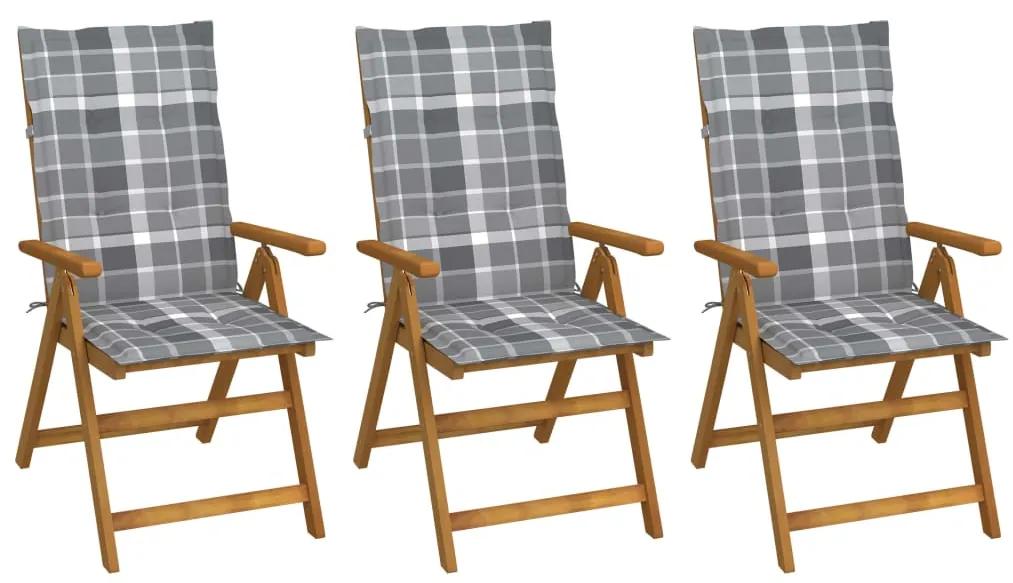 Καρέκλες Κήπου Πτυσσόμενες 3 τεμ. από Ξύλο Ακακίας με Μαξιλάρια