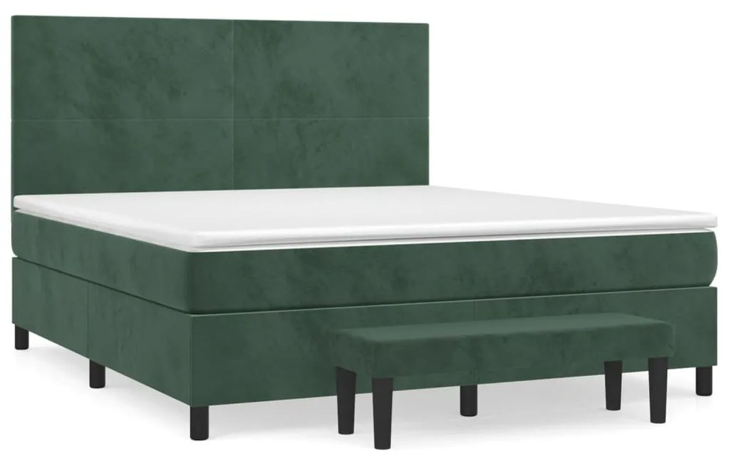 vidaXL Κρεβάτι Boxspring με Στρώμα Σκούρο Πράσινο 160x200εκ. Βελούδινο