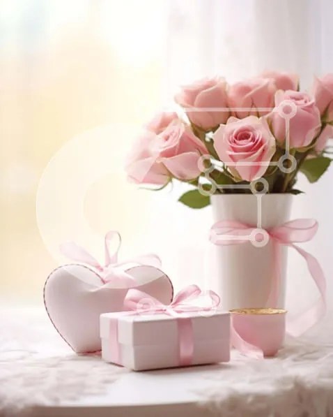 Intra Συλλεκτικό Ξύλινο Παζλ Plywood 4mm - Λευκό βάζο με ροζ τριαντάφυλλα και κουτιά δώρων Σε Ξύλινο Κουτί - Διαστάσεις Puzzle: 10x10 cm – 25 κομμάτια