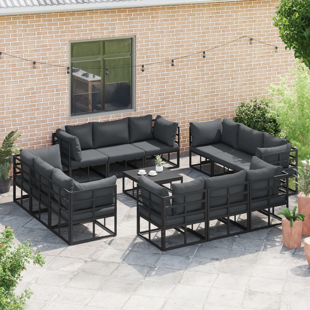 vidaXL Σετ Καναπέ Κήπου με μαξιλάρι 12 pcs Μαύρο Αλουμίνιο