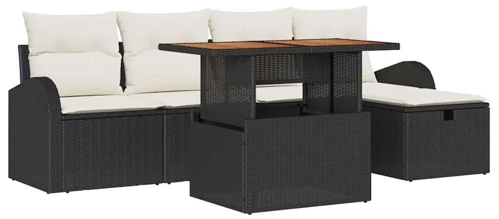 vidaXL Σετ Καναπέ Κήπου με μαξιλάρι 6 pcs Μαύρο Πολυ ράταν