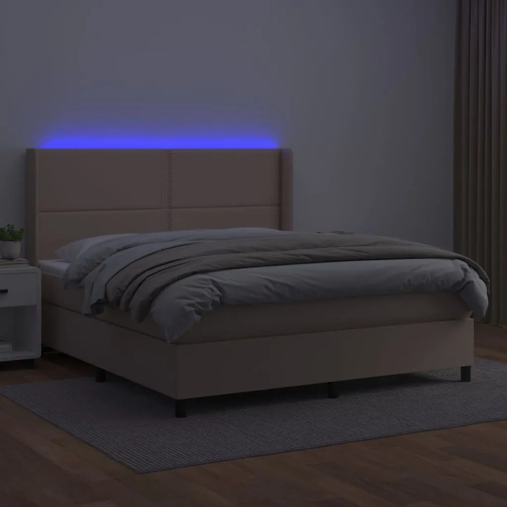 Κρεβάτι Boxspring Στρώμα&amp;LED Καπουτσίνο 160x200 εκ. Συνθ. Δέρμα - Καφέ