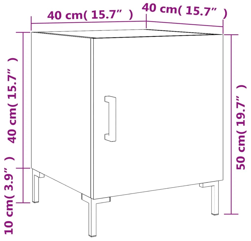 Κομοδίνο Καφέ Δρυς 40 x 40 x 50 εκ. από Επεξεργασμένο Ξύλο - Καφέ