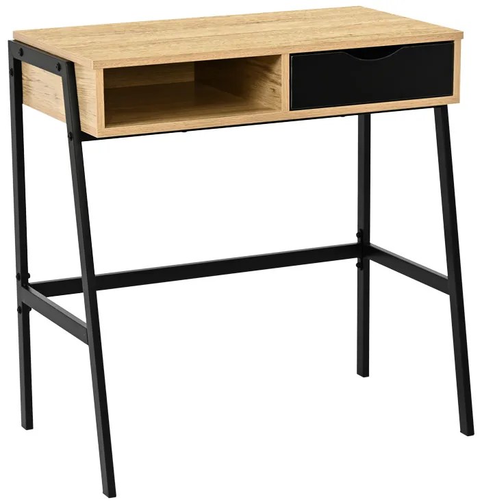 Γραφείο εργασίας Rezio pakoworld με ράφι και συρτάρι σε oak απόχρωση με μαύρο μεταλλικό σκελετό 75x45x76εκ