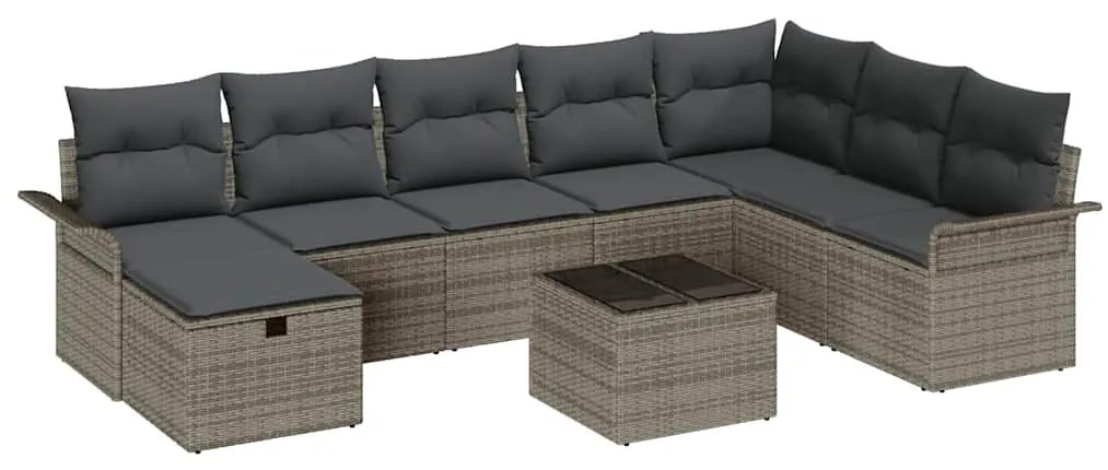 vidaXL Σετ Καναπέ Κήπου με μαξιλάρι 9 pcs Γκρι Πολυ ράταν