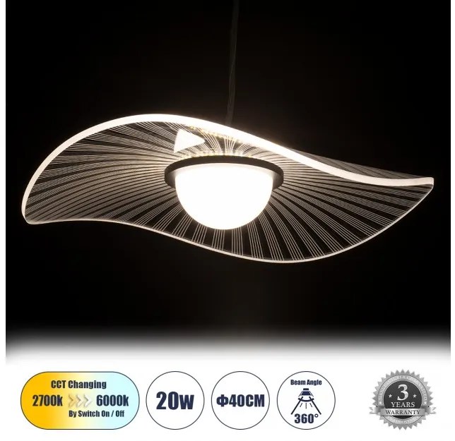 Κρεμαστό Φωτιστικό Οροφής CCT 20W Φ40cm ACRYLICA Μαύρο 60974 Globostar 60974 Μαύρο