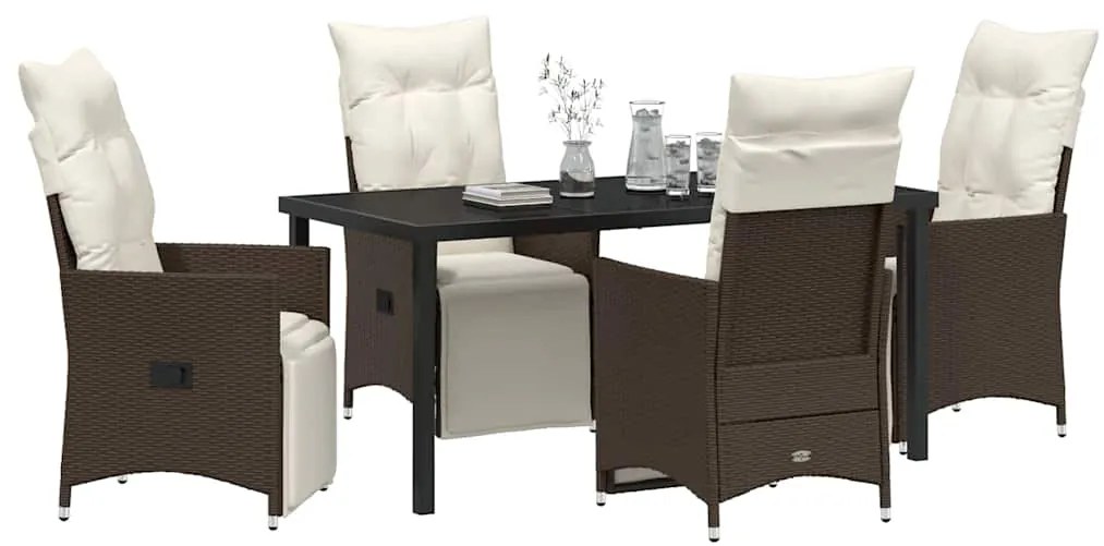 vidaXL Σέτ φαγητού για κήπο με μαξιλάρι 5 pcs Καφέ Πολυ ράταν