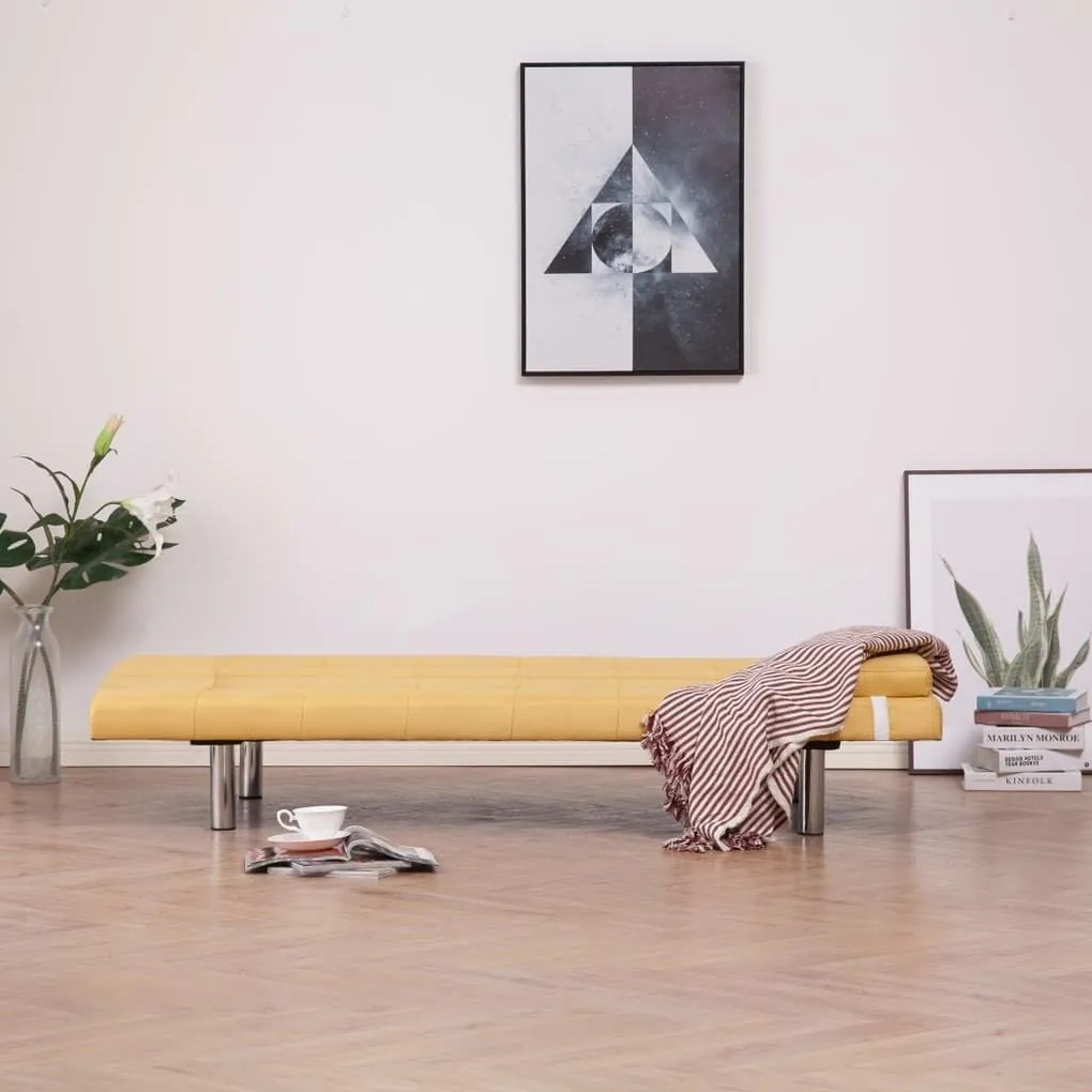 Καναπές - Κρεβάτι με Δύο Μαξιλάρια Κίτρινος από Πολυεστέρα - Κίτρινο