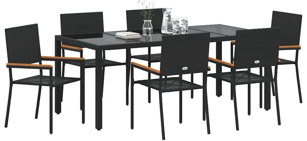 vidaXL Σέτ φαγητού για κήπο 7 pcs Μαύρο 190 x 90 x 75 cm