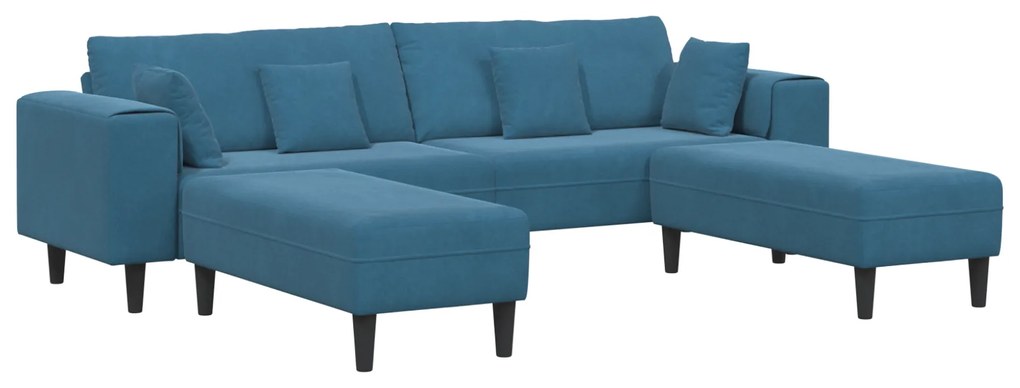 vidaXL Βελούδινος καναπές με μαξιλάρι 3 pcs Μπλε 208 εκ. Βελούδο