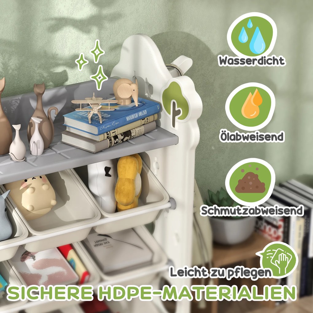 AIYAPLAY Παιδικό Ράφι Αποθήκευσης με 9 Κουτιά, για Παιχνίδια και Βιβλία, Παιδικό Δωμάτιο, Νηπιαγωγείο, Πλαστικό, Κρεμ Λευκό