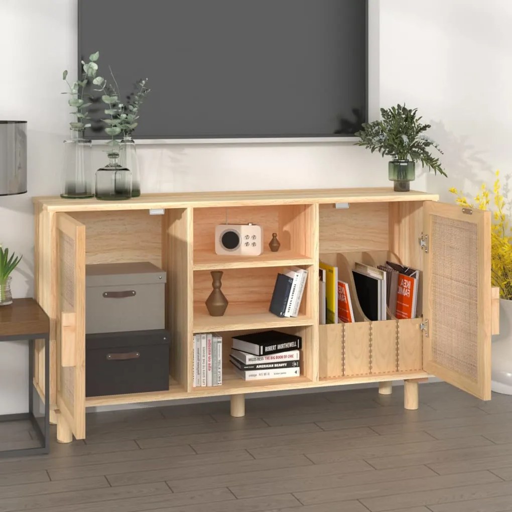 vidaXL Συρταριέρα Καφέ 105x30x60 εκ. Μασίφ Πεύκο &amp; Φυσικό Ρατάν