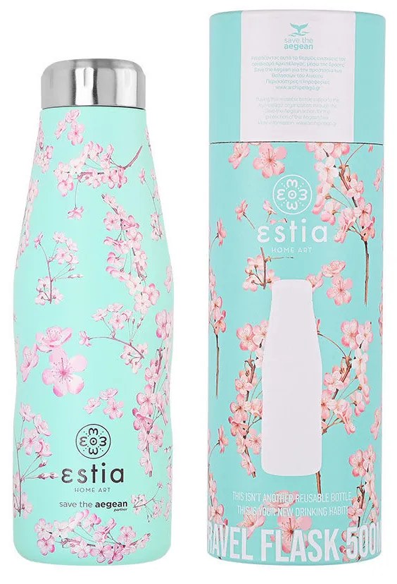 Μπουκάλι Θερμός Travel Flask Save The Aegean Blossom Green 500ml - Estia