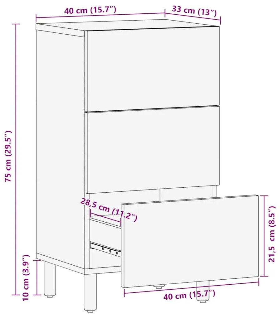 Sideboard καφέ 40x33x75 cm μασίφ ξύλο Mango - Καφέ