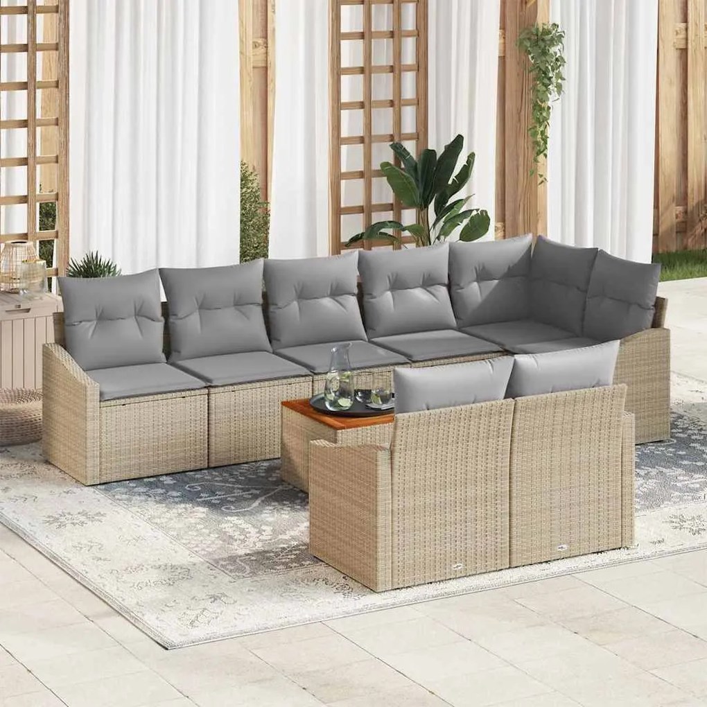 vidaXL Σετ Καναπέ Κήπου με μαξιλάρι 9 pcs Μπεζ Πολυ ράταν