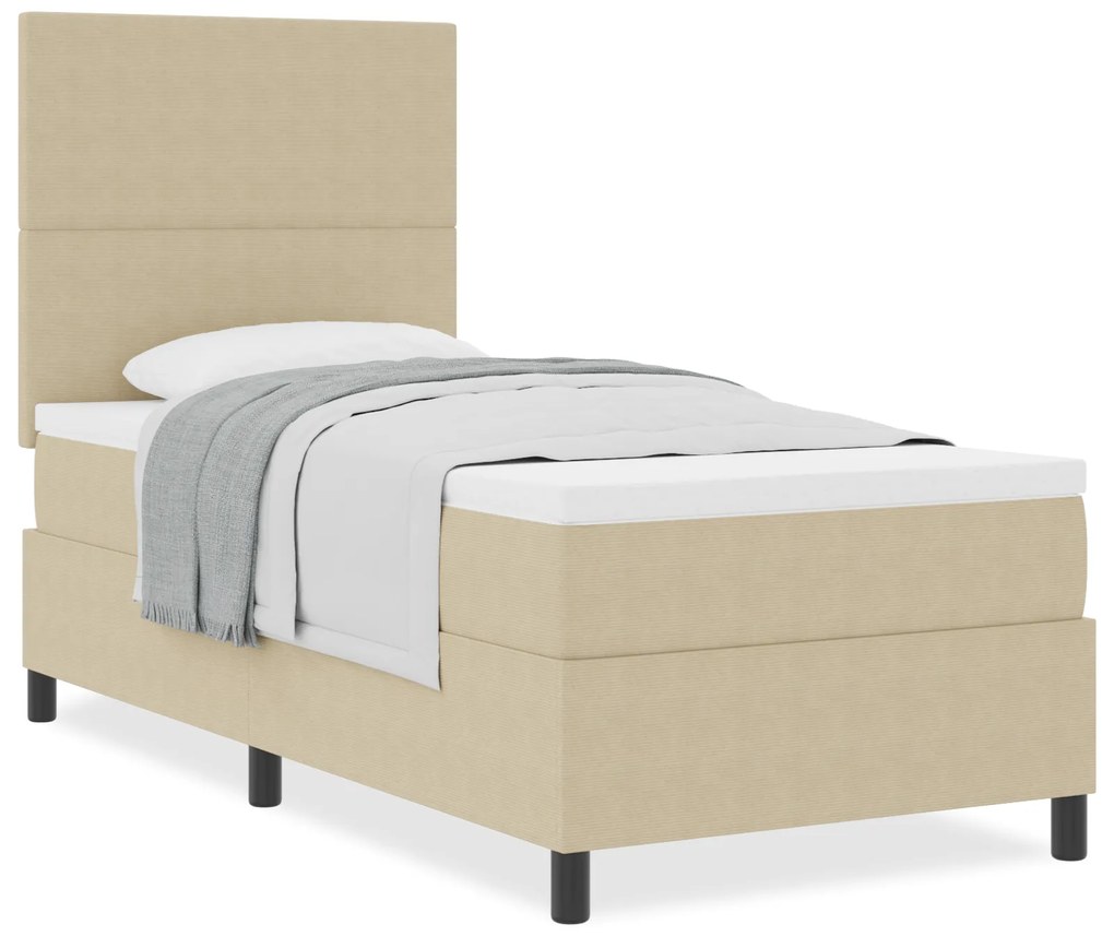 vidaXL Κρεβάτι με Σπόγγο με Στρώμα Λευκό Γκρί 90x200 cm Ύφασμα Καμπαρίνι