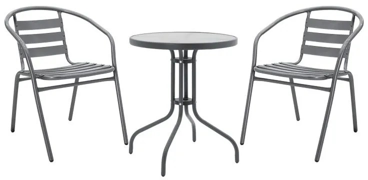 Σετ κήπου - Tραπεζαρία Watson - Tade 3 τεμ. μέταλλο - γυαλί ανθρακί Φ60x70 εκ. 60x60x70 εκ.