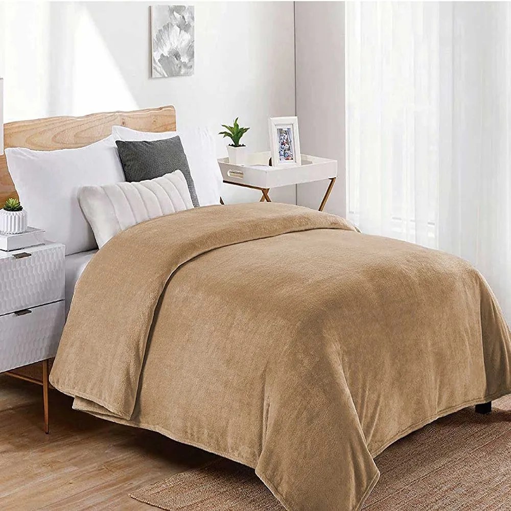 Κουβέρτα Fleece 02 Beige DimCol Μονό 160x220cm Πολυέστερ