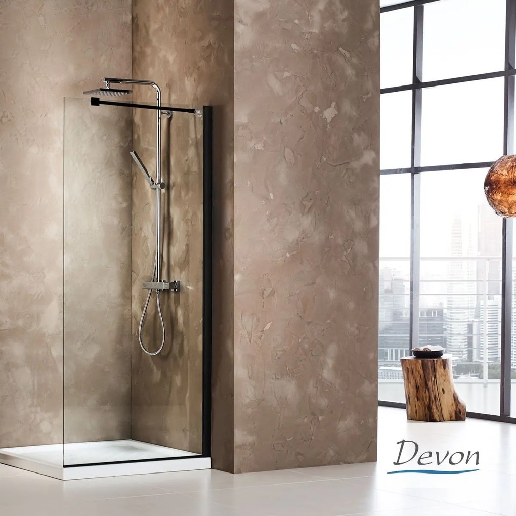 DEVON Iwis Walk-In WD80C-400 Διαχωριστικό Κρύσταλλο Ντουζιέρας & μπράτσο στήριξης Black Matt 77-79 Υ185εκ & 1Προφίλ προ/σης x3εκ