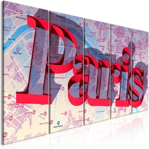 Πίνακας - Red Paris (5 Parts) Narrow - 225x90