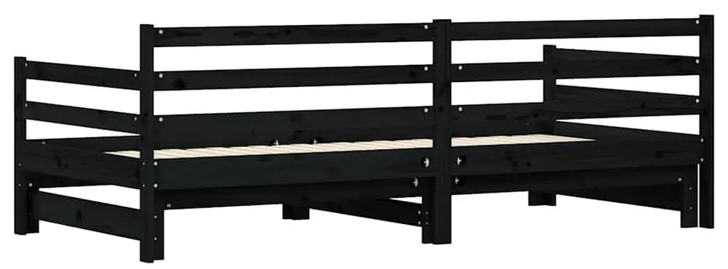 vidaXL Καναπές Κρεβάτι Συρόμενος Μαύρος 90 x 200 εκ. Μασίφ Ξύλο Πεύκου