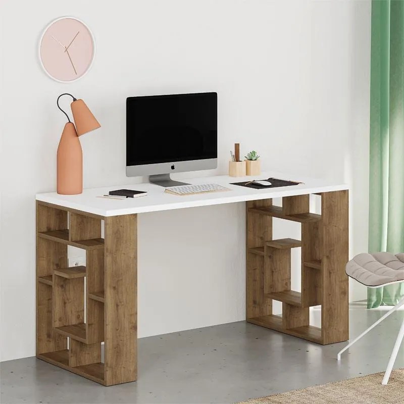 Γραφείο Labirent χρώμα λευκό-καρυδί 140x60x75εκ 140x60x75 εκ.