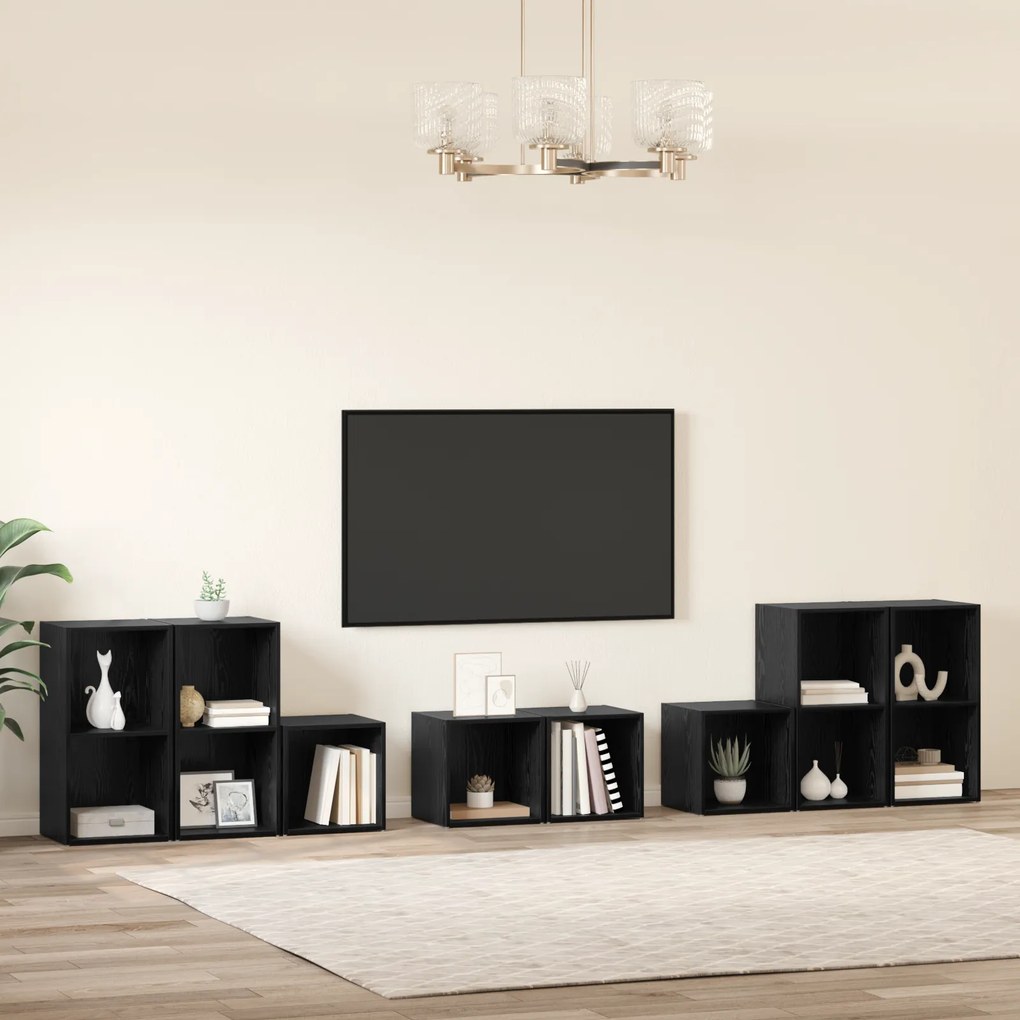 vidaXL με ράφι με αποθήκευση 8 pcs Μαύρη Οξυά Επεξεργασμένο ξύλο