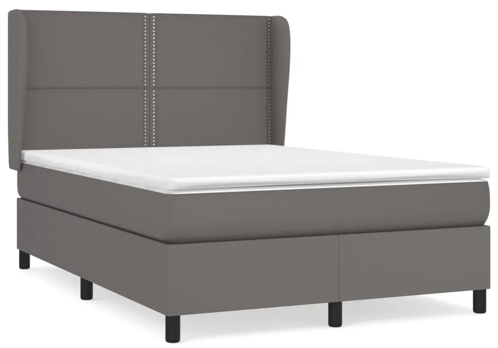 vidaXL Κρεβάτι Boxspring με Στρώμα Γκρι 140x200εκ. από Συνθετικό Δέρμα