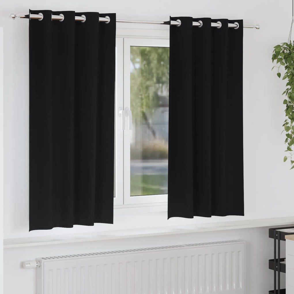 vidaXL Κουρτίνες με κουρτίνες 2 pcs Μαύρο 175 x 140 εκ. Πολυεστέρας