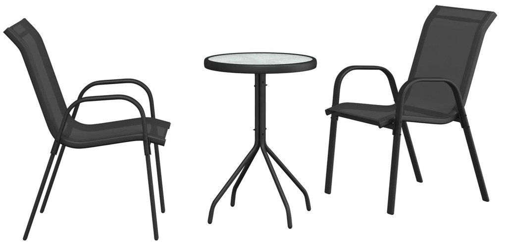 vidaXL Σετ 3 τεμαχίων Bistro  Μαύρο Τεξτιλίνη και Ατσάλι
