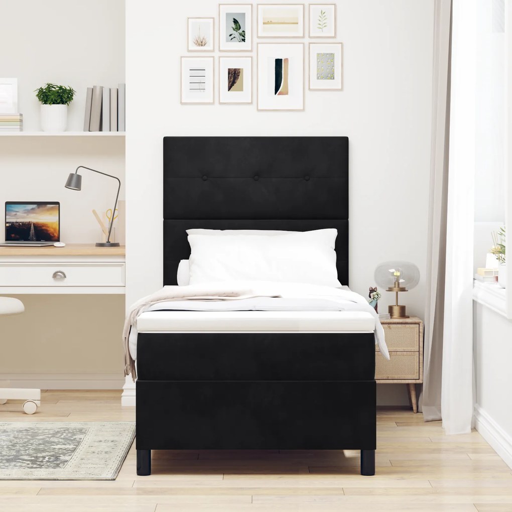 vidaXL Κρεβάτι Box Spring με Στρώμα & LED Μαύρο 80x200 cm Βελούδο