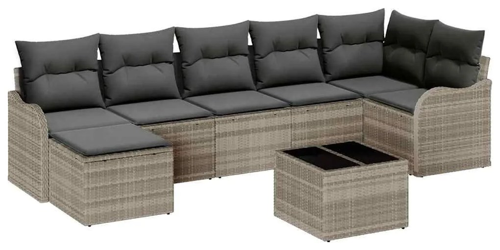 vidaXL Σετ Καναπέ Κήπου με μαξιλάρι 8 pcs Ανοιχτό γκρι Πολυ ράταν