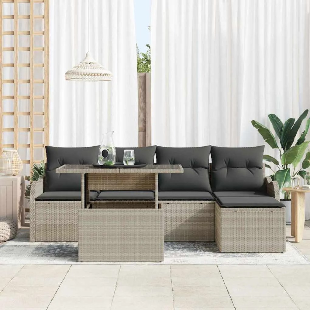 vidaXL Σετ Καναπέ Κήπου με μαξιλάρι 6 pcs Ανοιχτό γκρι Πολυ ράταν