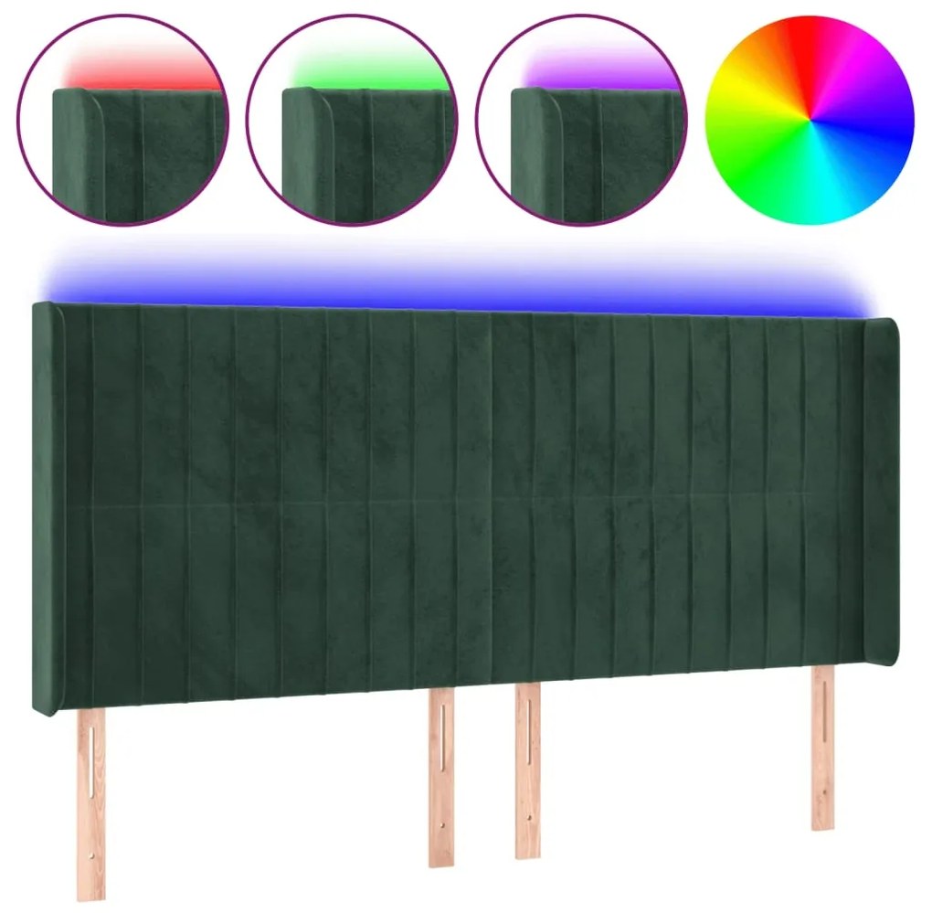 vidaXL Κεφαλάρι Κρεβατιού LED Σκούρο Πράσινο 163x16x118/128 εκ
