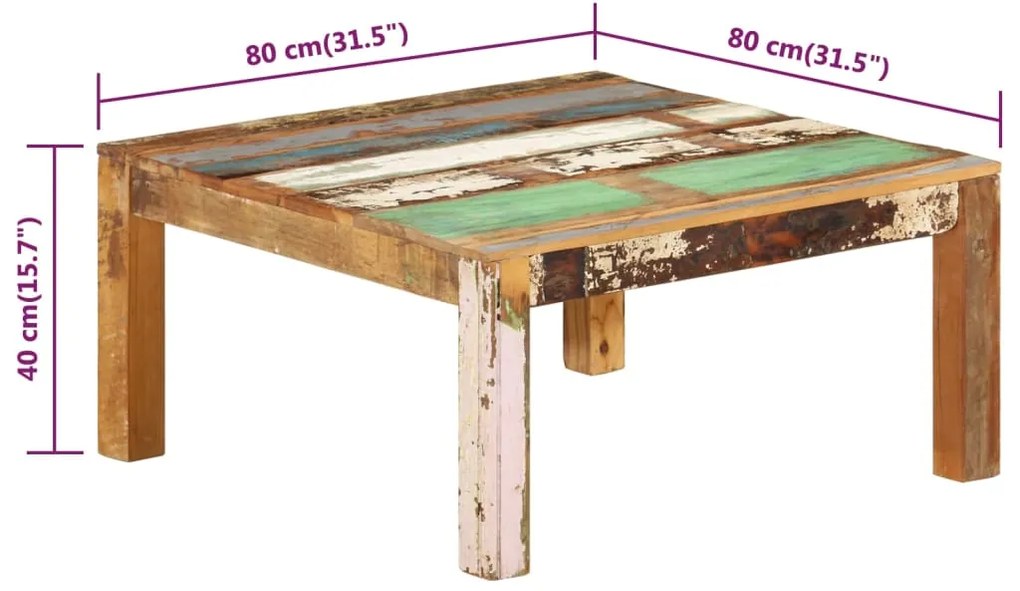 vidaXL Τραπεζάκι Σαλονιού 80 x 80 x 40 εκ. από Μασίφ Ανακυκλωμένο Ξύλο