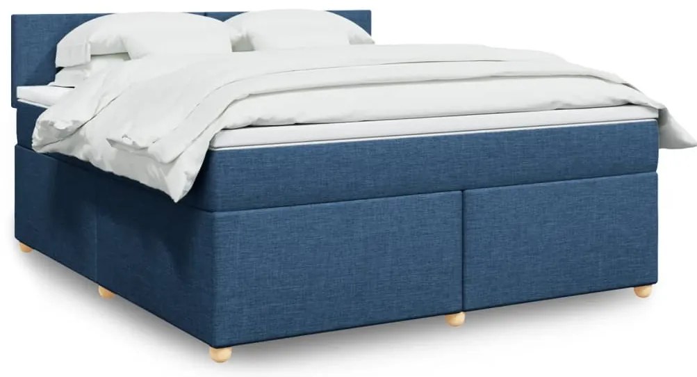 vidaXL Κρεβάτι Boxspring με Στρώμα Μπλε 180x200 εκ. Υφασμάτινο