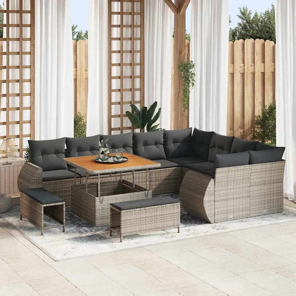 vidaXL Σετ Καναπέ Κήπου 12 pcs Γκρι συνθετικό ρατάν